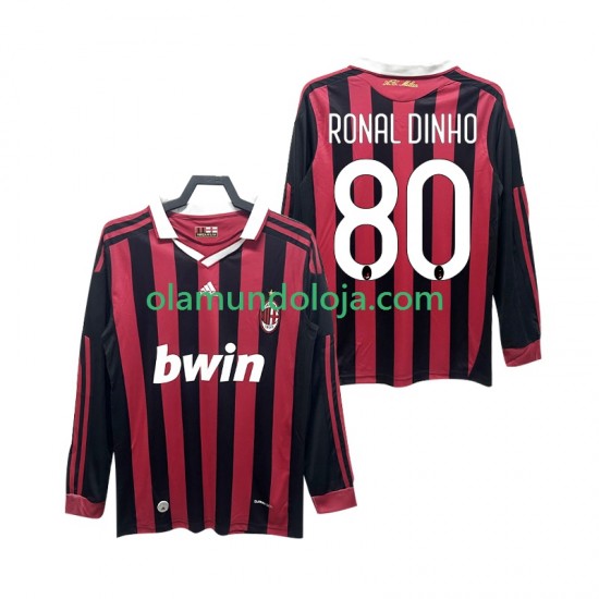 Camisola AC Milan RONALDINHO 80 2009 Retro Homem Equipamento Primeiro 2010 Manga Comprida